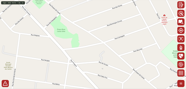 Mapa de ruas claro com nomes de ruas, praças e pontos de referência.